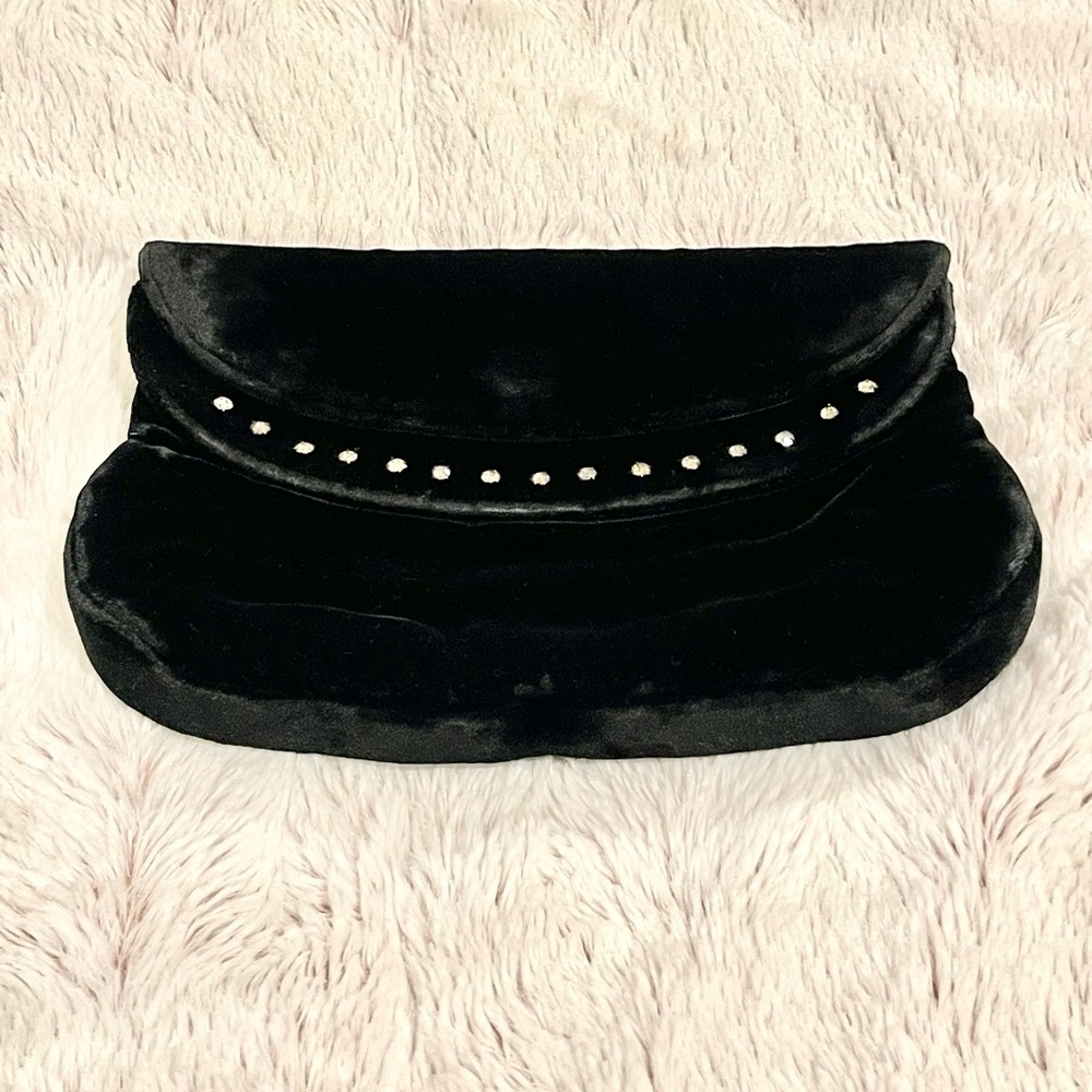 Vintage Black Velvet Rhinestone Art Deco Purse